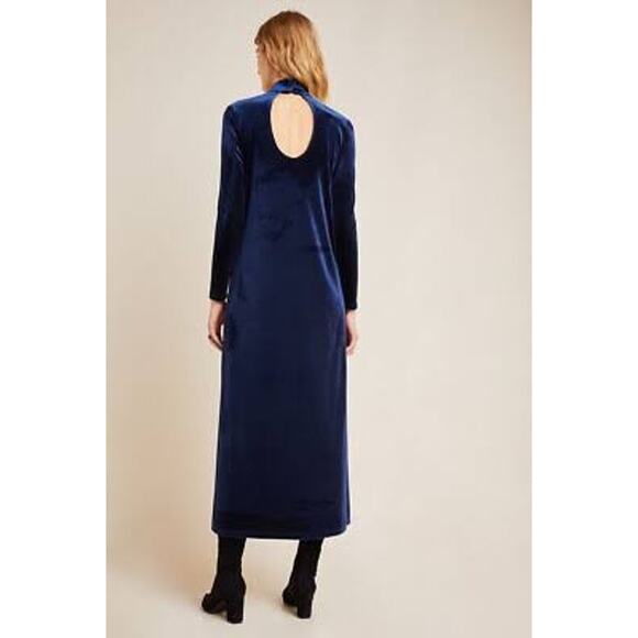 Anthropologie Women's Amandi Velvet Long Sleeve Maxi Dress  Blue Size Medium - Picture 2 of 16